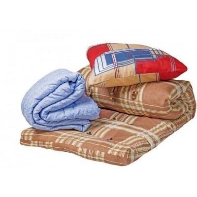 Спальный комплект для строителей и рабочих "Строитель Эконом" - ватный матрас 80х190 см, шерстяное одеяло и подушка для строителей 